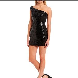 Off-the-shoulder, Sequin-embellished Mesh Sheath Dress